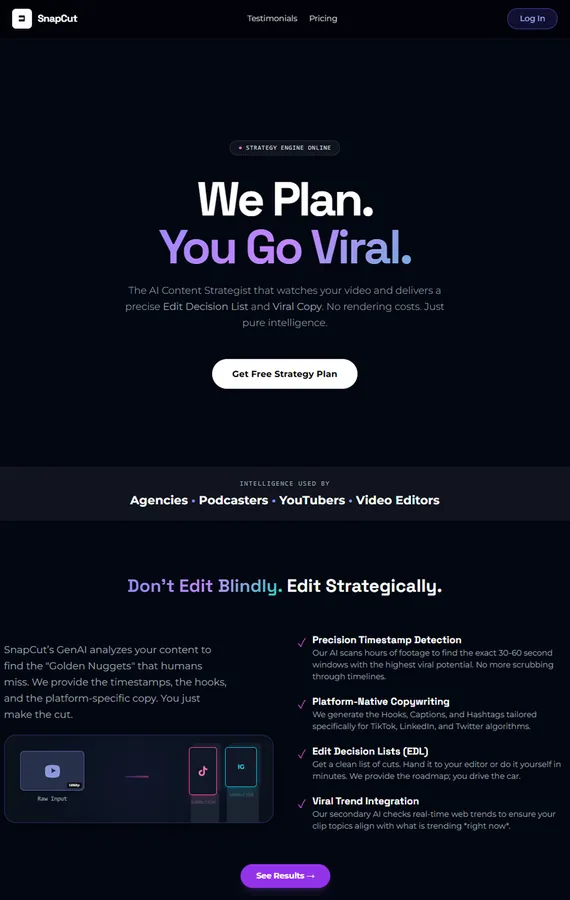 SnapCut landing page - SnapCut